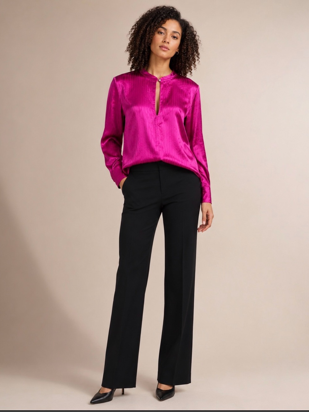 Theory Women’s Pink Silk Blouse Long Sleeve Satin Top Size P